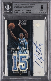 2003-04 UD "Exquisite Collection" Number Pieces #CA Carmelo Anthony Signed Rookie Card (#04/15) - BGS MINT 9/BGS 10